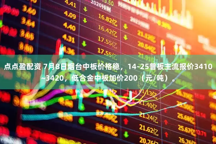 点点盈配资 7月8日烟台中板价格稳，14-25普板主流报价3410~3420，低合金中板加价200（元/吨）。